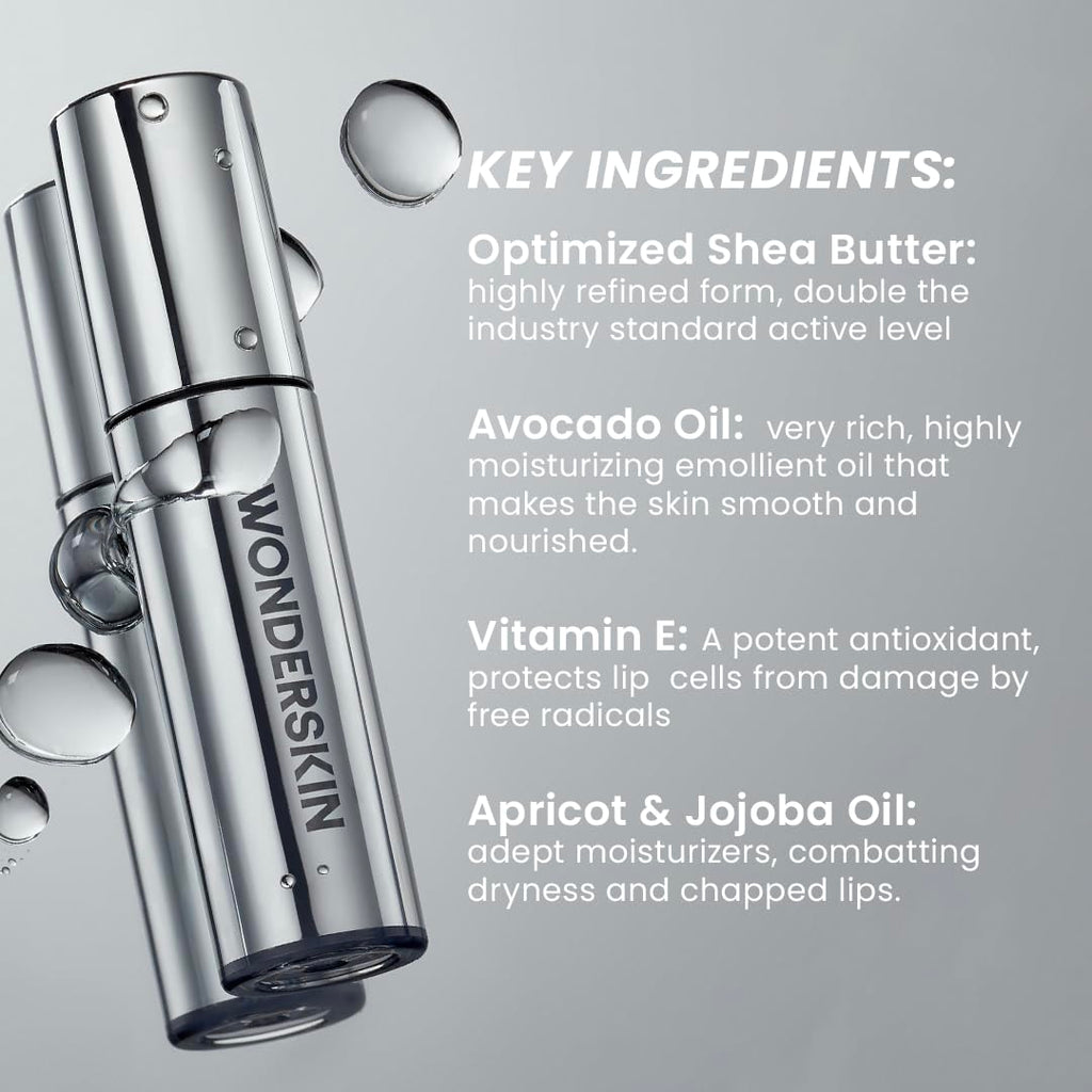 Wonderskin Lip Oil - Lip Rehab Serum Oil, Hydrating and Moisturizing Clear Serum for Dry Lips - Natural, Vegan and Non-sticky (Clear)