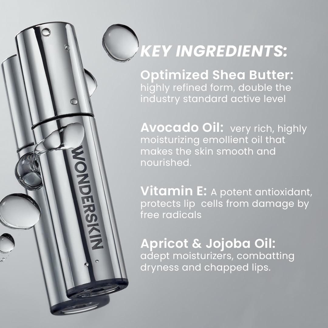 Wonderskin Lip Oil - Lip Rehab Serum Oil, Hydrating and Moisturizing Clear Serum for Dry Lips - Natural, Vegan and Non-sticky (Clear)
