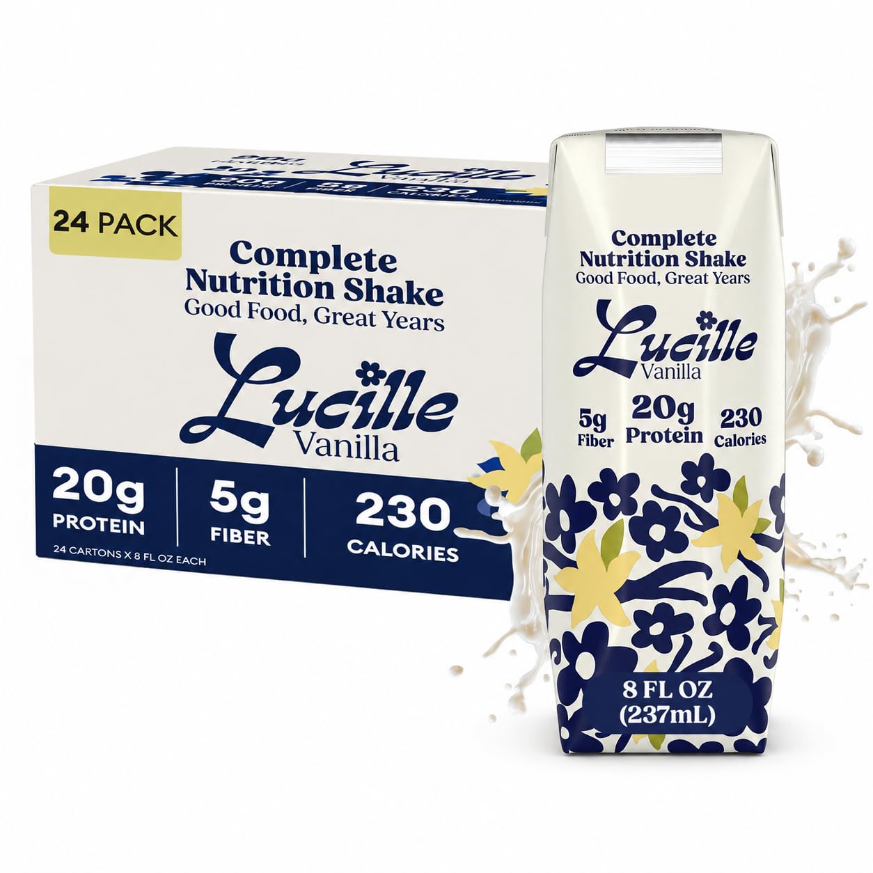 Lucille Meal Replacement Shake for Adults, Vanilla, 8 oz, 24 Pk