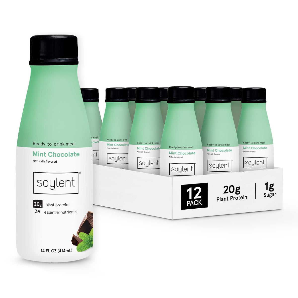 Soylent Strawberry Meal Replacement Shake, Ready-to-Drink Plant Based Protein Drink, Contains 20g Complete Vegan Protein and 1g Sugar, 14oz, 12 Pack