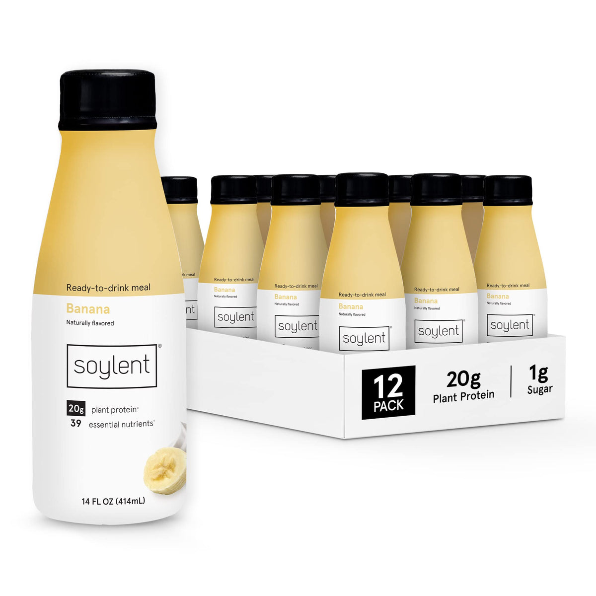 Soylent Strawberry Meal Replacement Shake, Ready-to-Drink Plant Based Protein Drink, Contains 20g Complete Vegan Protein and 1g Sugar, 14oz, 12 Pack