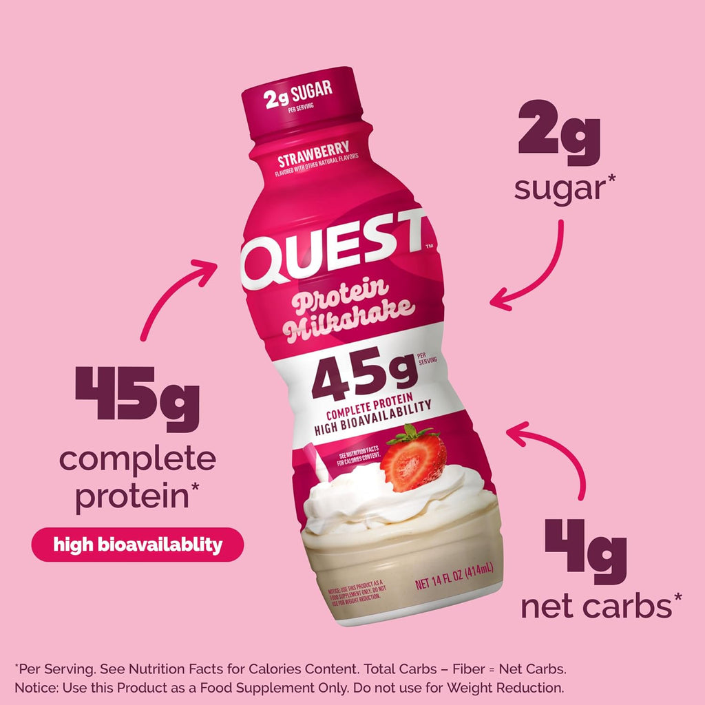 Quest Nutrition Strawberry Protein Shake, 45g Protein, 2g Sugar, 12 Count