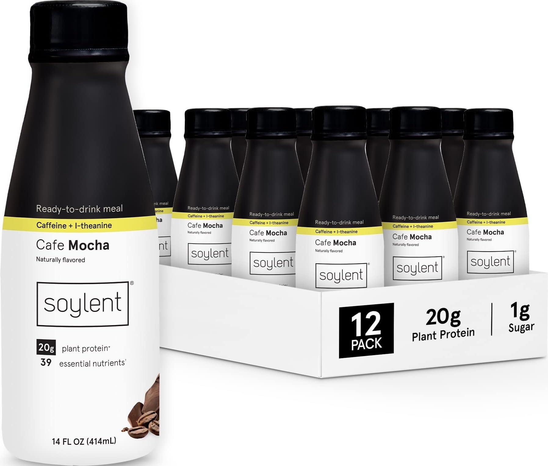Soylent Strawberry Meal Replacement Shake, Ready-to-Drink Plant Based Protein Drink, Contains 20g Complete Vegan Protein and 1g Sugar, 14oz, 12 Pack