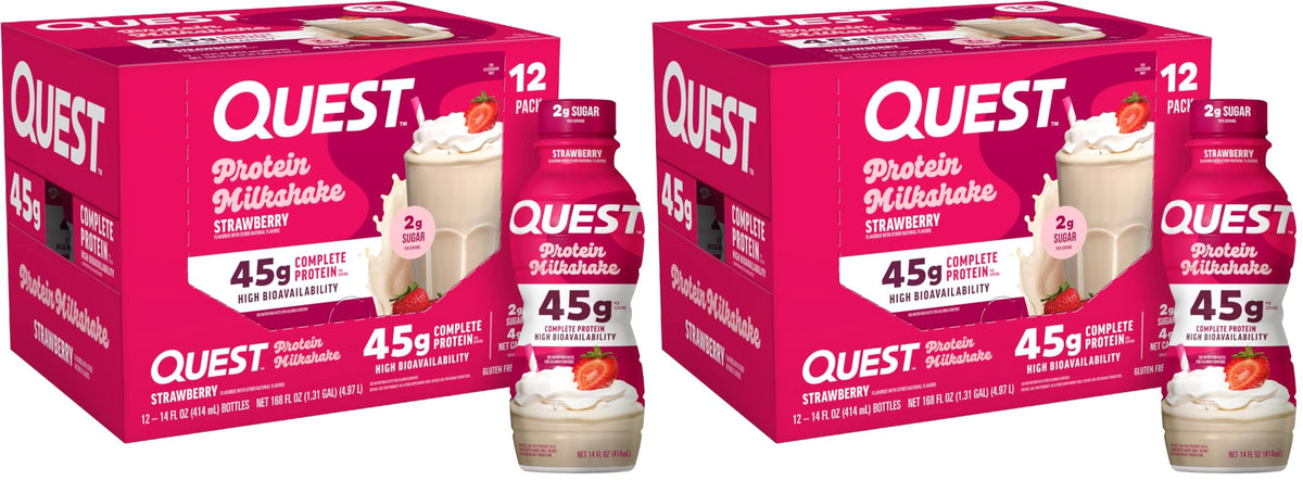Quest Nutrition Strawberry Protein Shake, 45g Protein, 2g Sugar, 12 Count