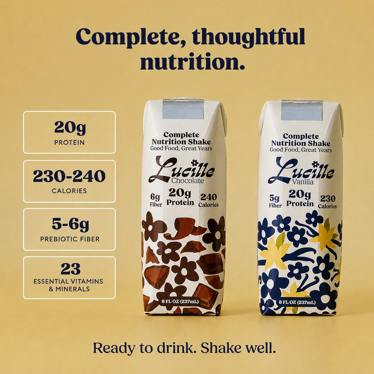 Lucille Meal Replacement Shake for Adults, Vanilla, 8 oz, 24 Pk