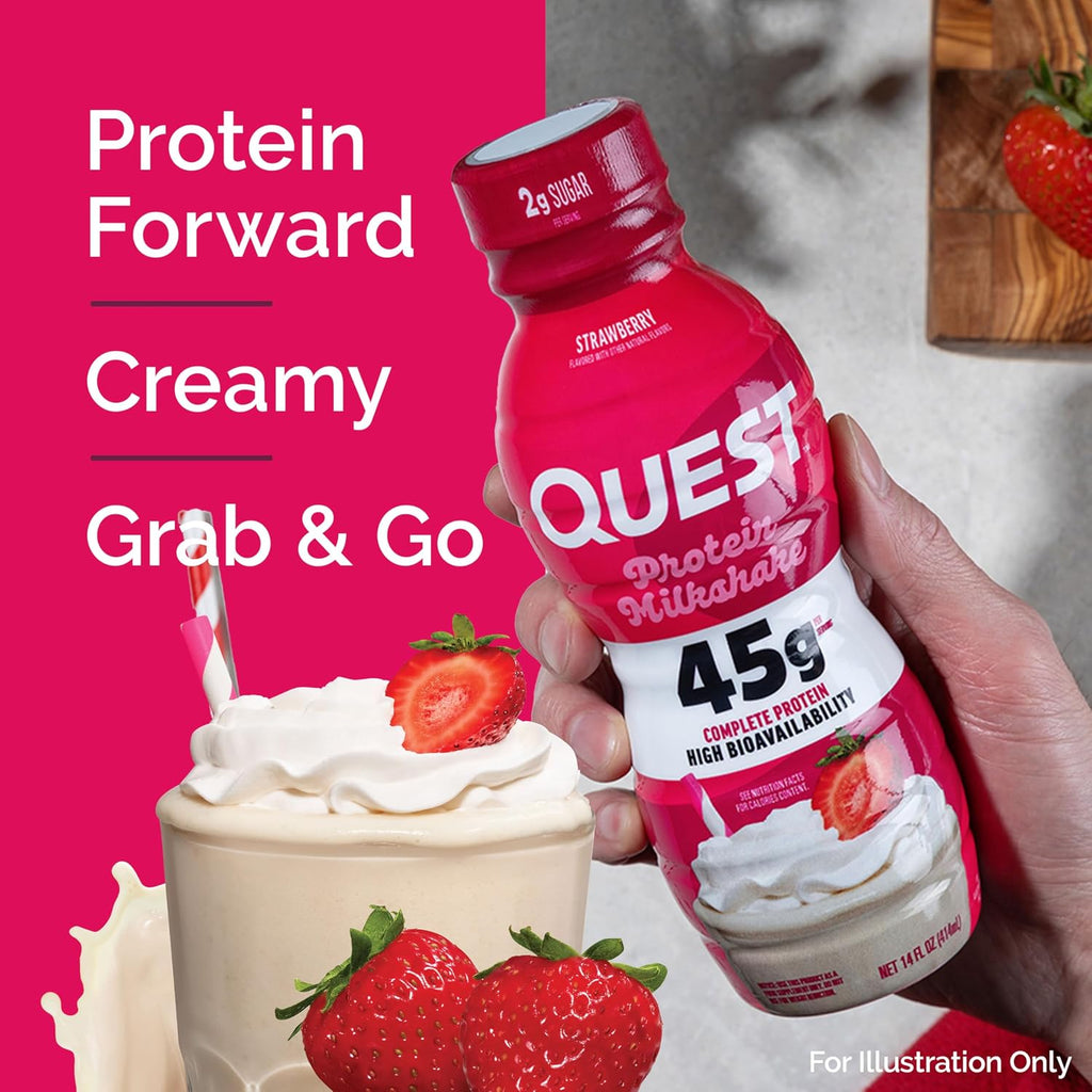 Quest Nutrition Strawberry Protein Shake, 45g Protein, 2g Sugar, 12 Count
