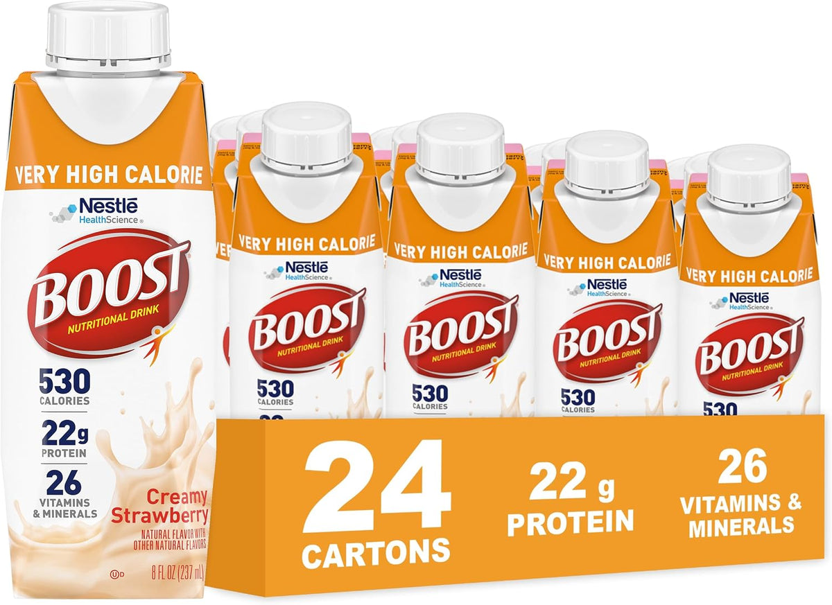 BOOST Very High Calorie Nutritional Drink, Creamy Strawberry, 8 Fl Oz, 24pk