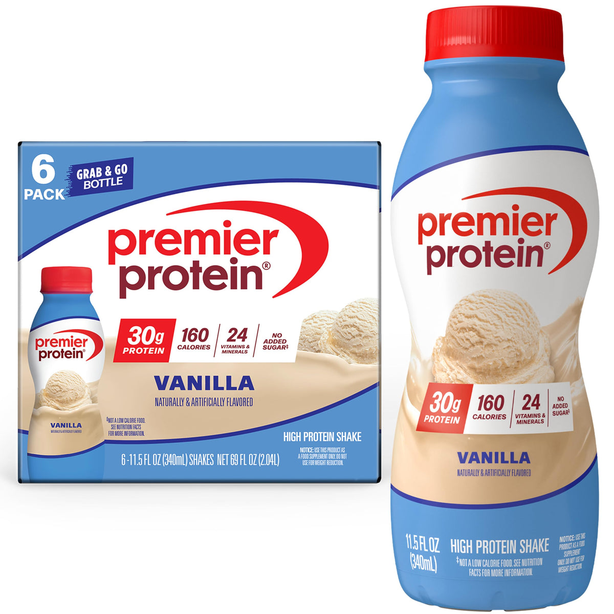 Premier Protein 30g High Protein Shake, Chocolate, 12 Pack Bottles, Vegetarian
