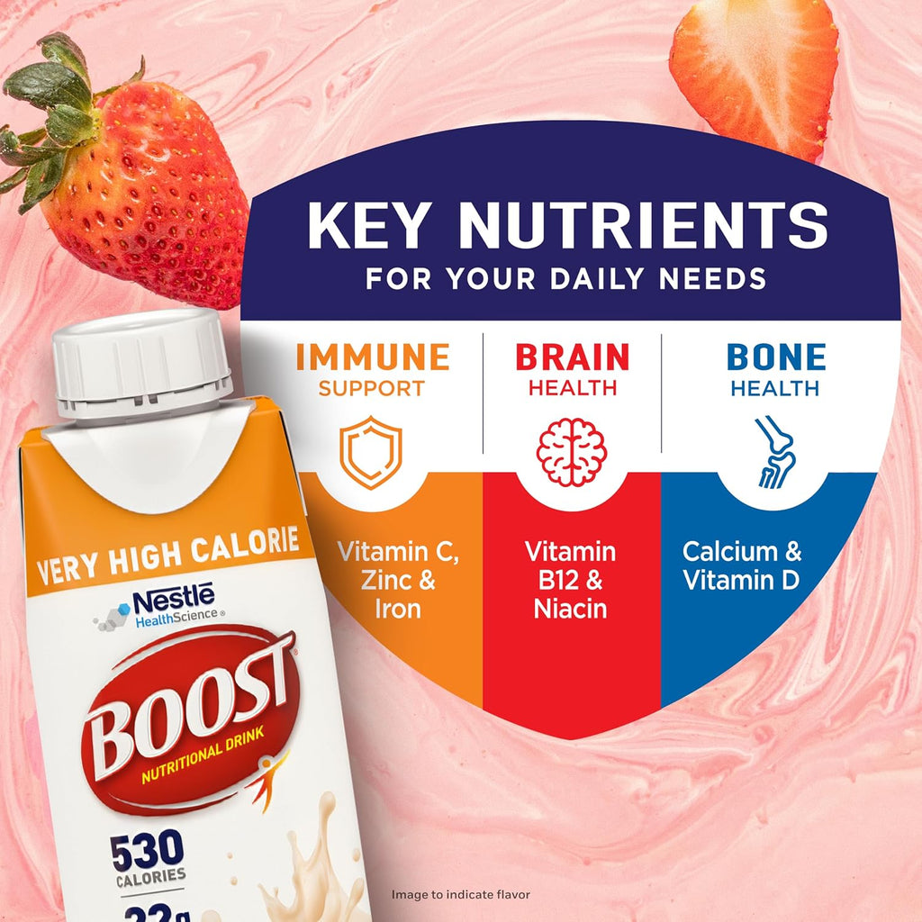 BOOST Very High Calorie Nutritional Drink, Creamy Strawberry, 8 Fl Oz, 24pk