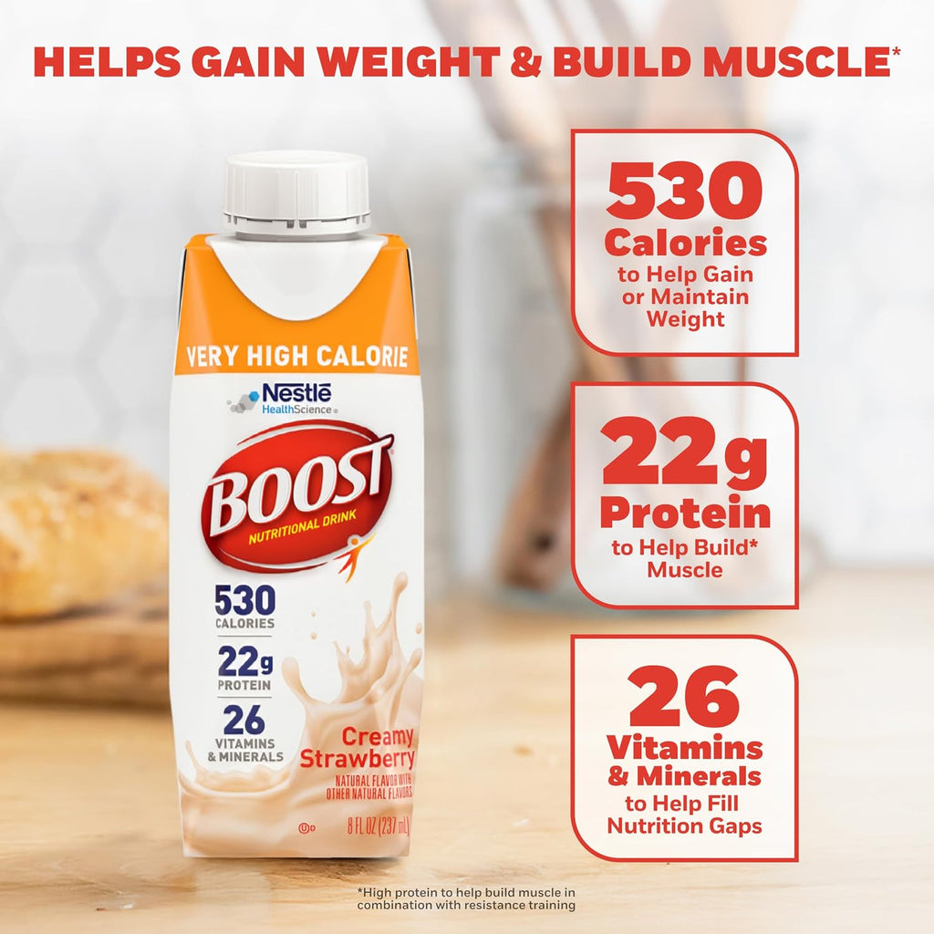 BOOST Very High Calorie Nutritional Drink, Creamy Strawberry, 8 Fl Oz, 24pk