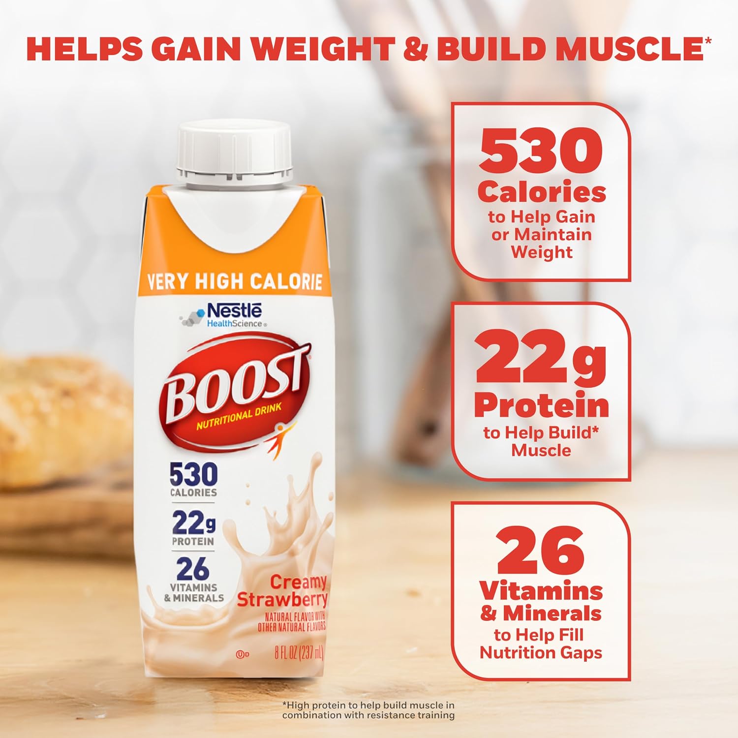 BOOST Very High Calorie Nutritional Drink, Creamy Strawberry, 8 Fl Oz, 24pk