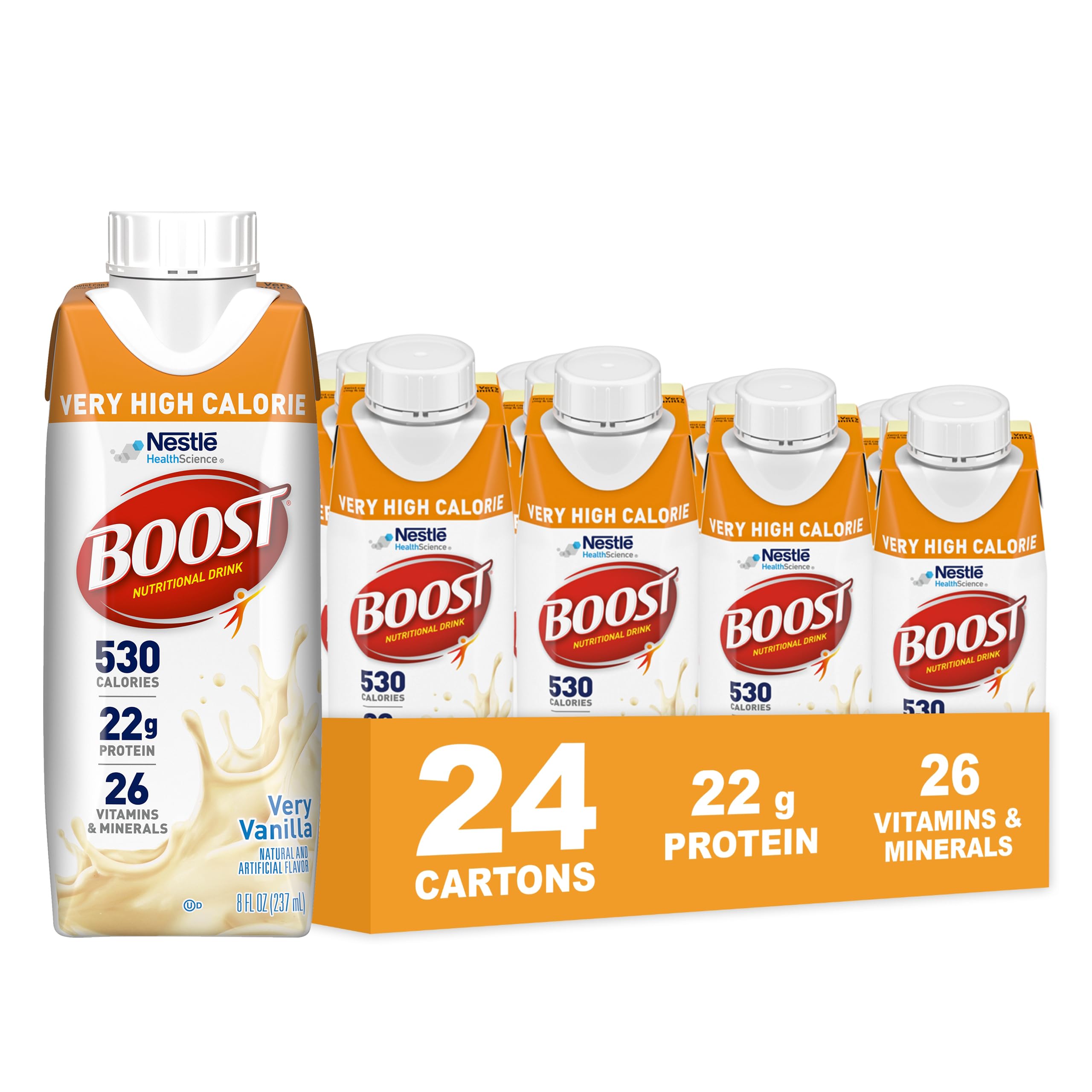 BOOST Very High Calorie Nutritional Drink, Creamy Strawberry, 8 Fl Oz, 24pk
